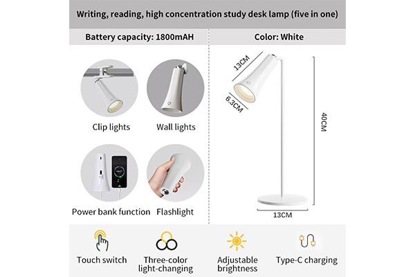 White 4-In-1 Rechargeable Desk Lamp