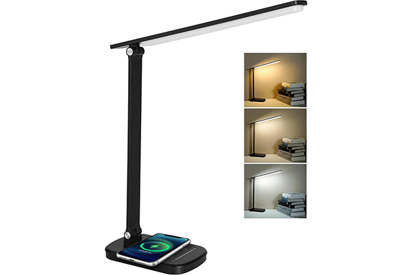 How does the black wireless charging desk lamp realize the wireless charging function and how is its compatibility?